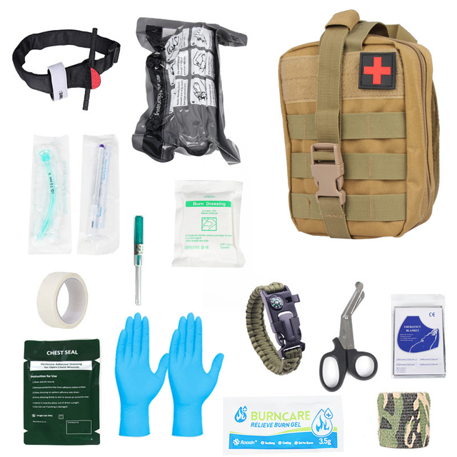 Kit di pronto soccorso tattico essenziale per avventure all'aperto